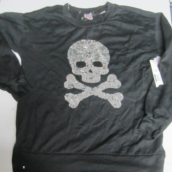 No Boundaries Silver sequin glitter skull top XS NEW - Picture 1 of 3